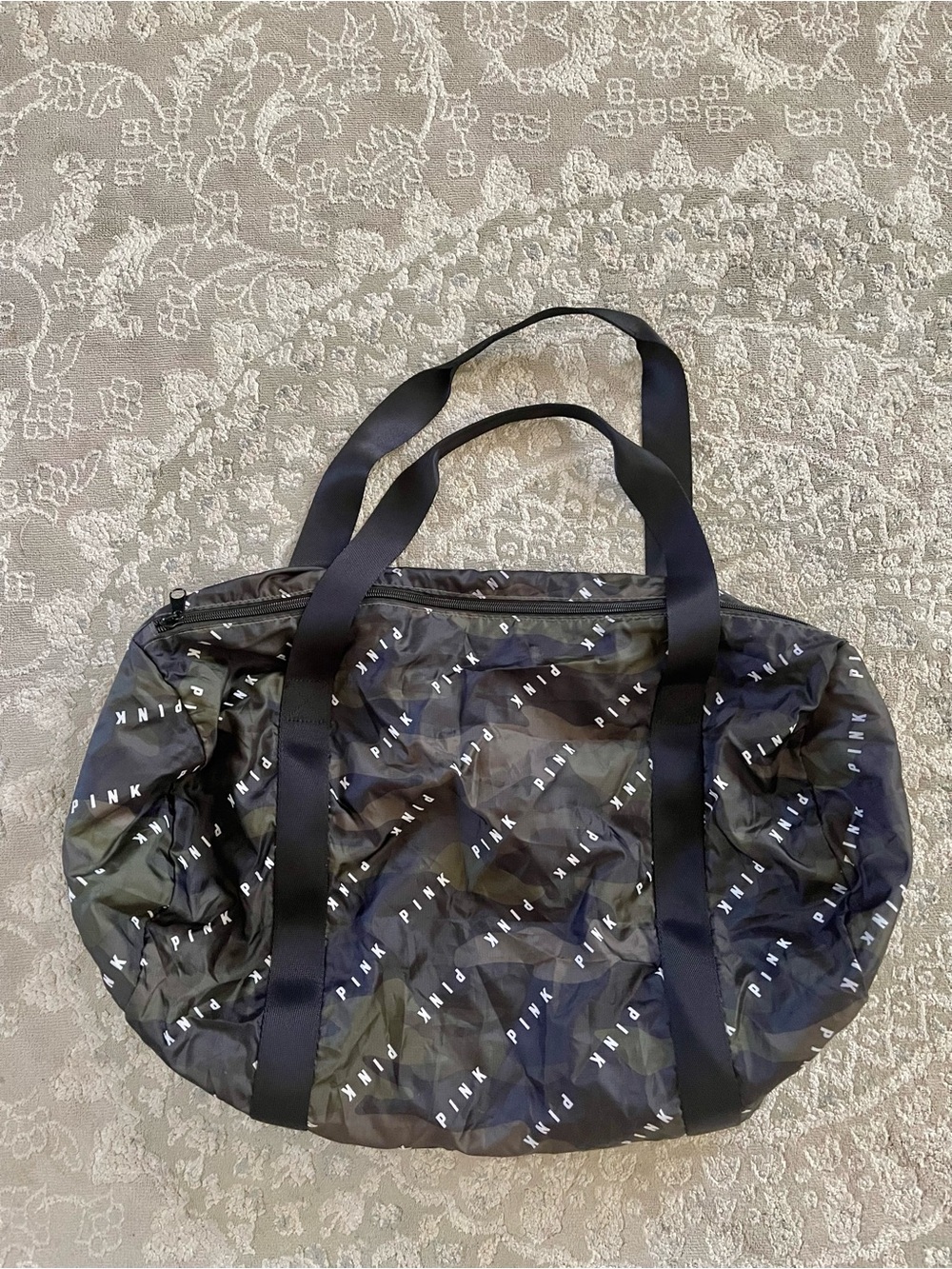 PINK Victoria's Secret Black & Green Camo Packable duffle bag